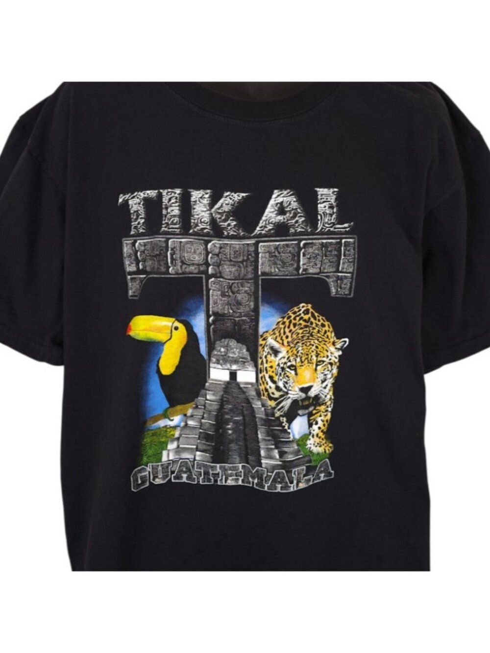 Tikal National Park T Shirt Mens Size 2XL Black Guatemala Temple Toucan Jaguar